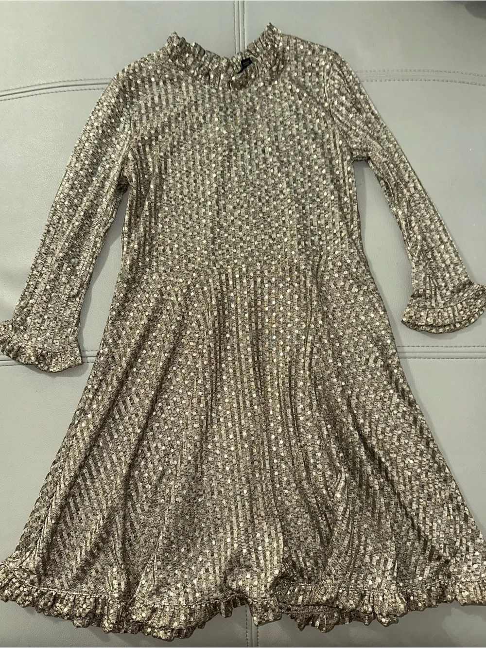 art class Metallic Gold Long Sleeve Ruffle Hem Dress